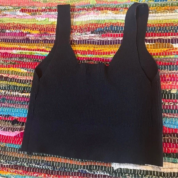 Debut Black Ribbed Tank Top with Jewel‎ Detail S/M - Picture 4 of 10